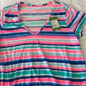 Lilly Pulitzer Colorful Striped V-Neck T-Shirt